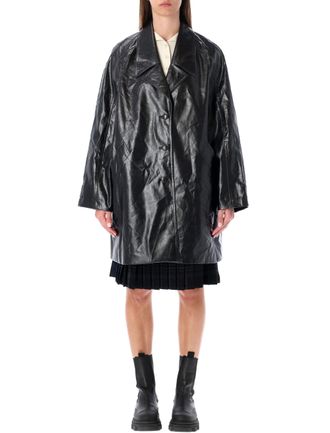 Low Classic Womens Oversized Black Faux Leather Coat - Size Medium
