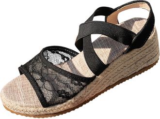 Generic Summer Womens Wedge Sandals Womens New Slope Heel One Strap Fairy Style Ladies Size 6 Uk Wedges Shoes for Women (Black, 39)