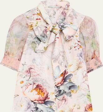 Alice & Olivia Brentley Floral Tie-Neck Blouse