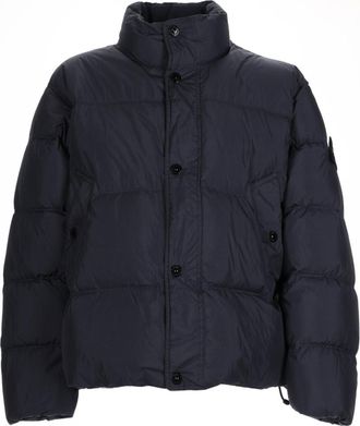 Stone Island Dark Blue Solid Mandarin Collar Jacket