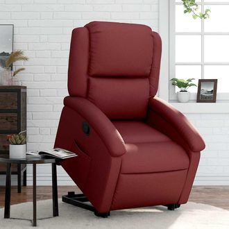 vidaXL Sill&oacute;n Reclinable Elevable Cuero Artificial Rojo Tinto Vidaxl
