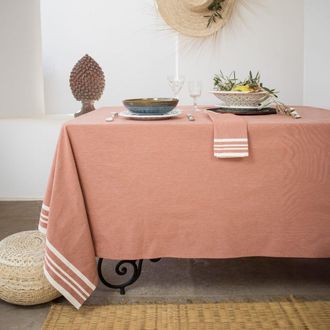 Febronie Mantel + 4 servilletas algod&oacute;n 150x250 rojo tejas