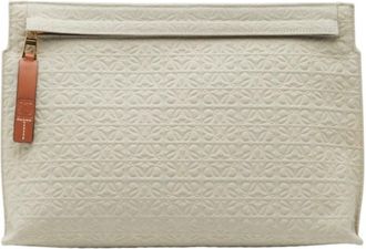 Loewe Brown Light Green Canvas Leather Clutch Bag Pouch (Pre-Owned)