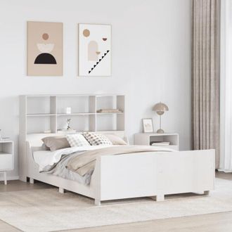 vidaXL Cama Con Estanter&iacute;a Sin Colch&oacute;n Madera Maciza Blanca 140x200 Cm Vidaxl