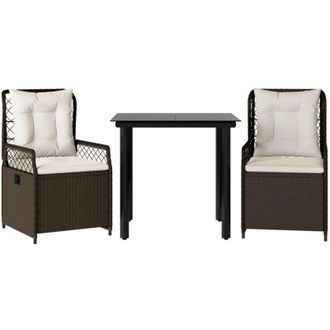 vidaXL Set Comedor De Jard&iacute;n 3 Piezas Y Cojines Rat&aacute;n Sint&eacute;tico Marr&oacute;n Vidaxl