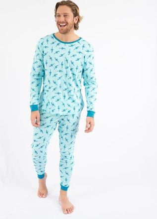 Leveret Mens 2-pc. Cotton Long Sleeve Shirt and Pants Print Pajamas in Sharks Aqua Blue at Nordstrom, Size X-Large