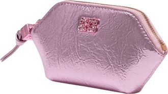Ganni Womens Crushed Metallic Coin Purse Pink Polyurethane