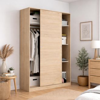 Dmora Armario Dcapuan, Perchero Para Dormitorio, Armario Con 2 Puertas Correderas, 120x50h204 Cm, Roble - Dmora