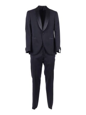 Lubiam Black Satin Shawl Collar Suit