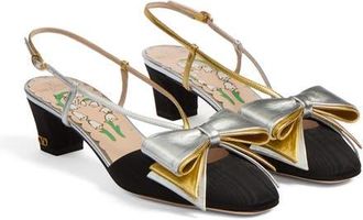 Valentino Garavani Bowow Slingback Pump in Black/Silver at Nordstrom, Size 10.5Us