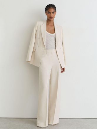 Reiss White Petite Jacquard Wide-leg Suit Trousers, 10