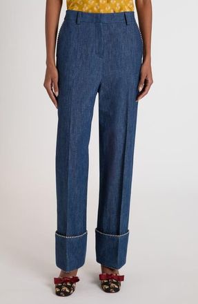 Valentino Garavani Cuffed Chambray Pants in Navy at Nordstrom, Size 4 Us