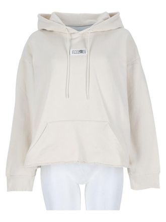 Maison Margiela Cropped Ivory Drawstring Cotton Hoodie