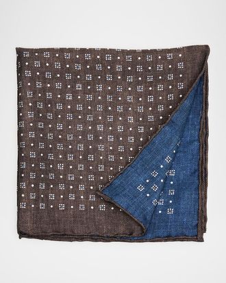 Brunello Cucinelli Mens Double-Face Geometric Silk Pocket Square