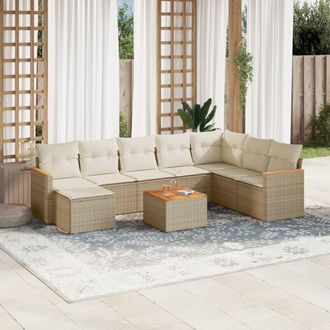 vidaXL Set De Sof&aacute;s De Jard&iacute;n 9 Pzas Con Cojines Rat&aacute;n Sint&eacute;tico Beige Vidaxl
