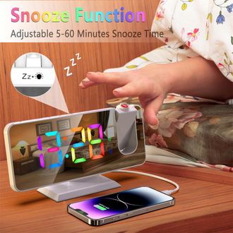 OEM Reloj Despertador Con Proyecci&oacute;n Y Gran Pantalla Digital Led Que Cambia De Color, Efecto Espejo Blanco