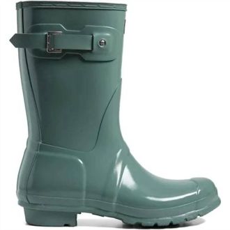 Hunter Womens Original Short Gloss Rain Boots In Sweet Gale Green