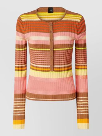 Pinko crew neck striped ribbed knit cardigan top