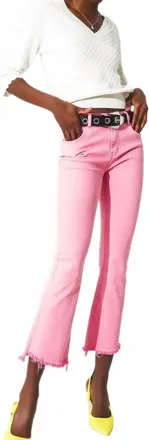 Q2 Raw Hem Edge Flare Jeans In Bubblegum Pink