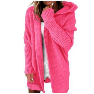 Generic Womens Cardigans Winter Open Front Long Cardigans Loose Fitting Chunky Knit Kimono Hooded Sweater Coat Plus Size Soft Solid Cable Knit Sweater Fall Wi
