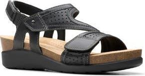 Clarks Calenne Carmen Wedge Sandal in Black Leather at Nordstrom Rack, Size 8.5