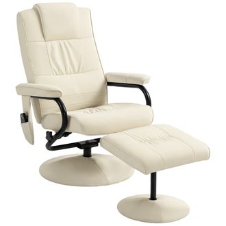 HOMCOM Massage Recliner Chair Cushioned Ottoman 10 Point Vibration Cream | TJ Hughes