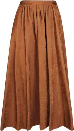 Forte_Forte Fluid Ribbed Velvet Longuette Pliss&eacute; Rok - Dames - Maxi Rokken - Oranje - S - Rokken