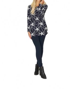 Papillon Geo Star Print Ruched Side Sweater In Navy