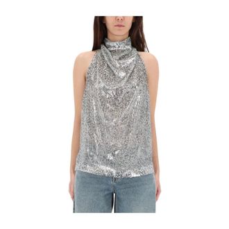 Stella McCartney Silver Metalized Polyester Silk - Tops - Mujer - Gris - S