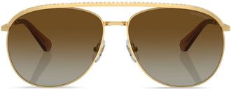 Swarovski crystal-embellished pilot-frame sunglasses - women - Polyamide/Metal - 58 - Gold
