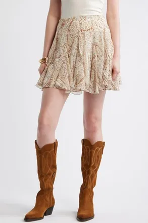 Treasure & Bond Vertical Ruffle Miniskirt in Ivory- Yellow Antique Paisley at Nordstrom, Size Xx-Small