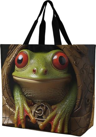 Generic Red-Eyed Tree Frog In Handbag Reusable Shopper Bag Large Capacity Handbags For Beach Yoga College