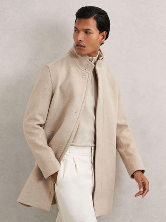 Reiss Oatmeal Brown Wool-blend Gilet-insert Coat, XL