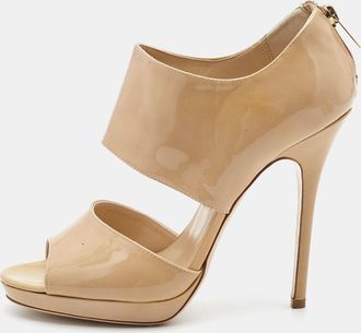 Jimmy Choo London Beige Patent Private Ankle Strap Sandals