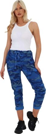 Generic Ladies Italian Casual Stretch Camo Army Print Magic Trousers Joggers Bottom Pant (Navy, 10-16)