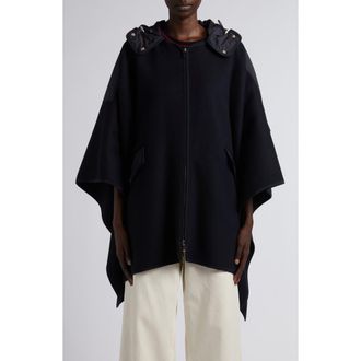 Moncler Hooded Wool Blend Cape in Blue at Nordstrom