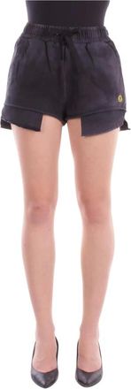 Barrow Barrow, Korte Broeken, Dames, Zwart, M, Katoen, Zwarte Logo Shorts met Zakken