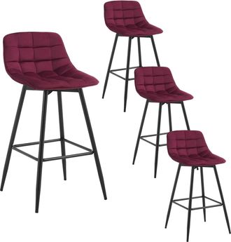 Woltu Woltu Juego De 4 Taburetes De Bar Con Reposapi&eacute;s, Taburete De Bar/bistr&oacute;, Asiento De Terciopelo, Patas De Metal, Color Burdeos