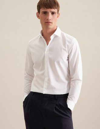 Seidensticker Seidensticker Mens Shaped Fit No Iron Kent Collar Business Shirt White - Size: Regular/42