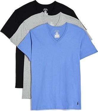 Polo Ralph Lauren Classic Fit V-Neck Undershirts Mens T Shirt Harbor Island Blue/Polo Black/Andover Heather : 2XL, Cotton