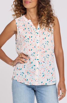 NYDJ Print Pleat Back Sleeveless Split Neck Blouse in Jubilee at Nordstrom, Size Xx-Small