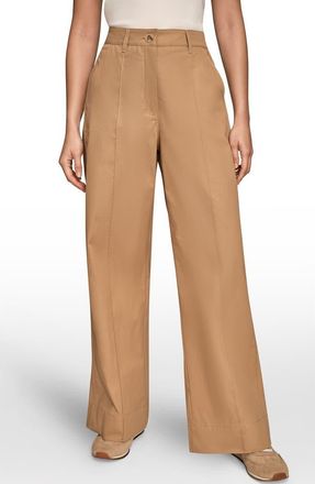 DKNY Pintuck High Waist Cotton Wide Leg Pants in Fawn at Nordstrom, Size 14