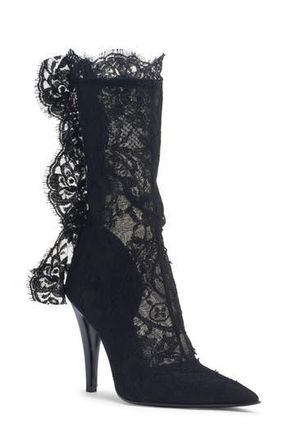 Alexander McQueen Pointed Toe Lace Boot in Black at Nordstrom Rack, Size 9Us / 39Eu