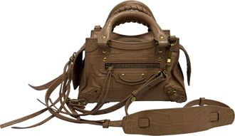 Balenciaga Pre-owned Womens Mini Neo Classic City Croc-Effect Top Handle Bag in Brown Leather - Mocha - One Size