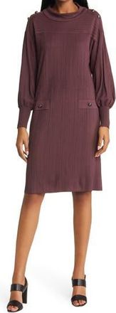 Ming Wang Rib Balloon Long Sleeve Knit Dress in Auburn Brown at Nordstrom Rack, Size Medium