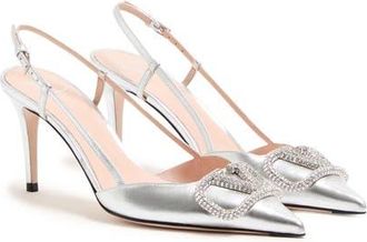 Valentino Garavani Crystal VLOGO Slingback Pump in Silver at Nordstrom, Size 6.5Us