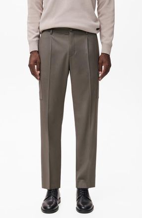 Mango Slim Fit Thermolite Pleated Cargo Pants in Medium Brown at Nordstrom, Size 36