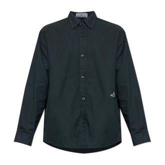 Stone Island Shirt met geborduurd logo - Heren - Casual Overhemden - Zwart - S - Katoen - Overhemden