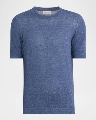 Brunello Cucinelli Men & apos;s Linen and Cotton Knit Short-Sleeve Sweater