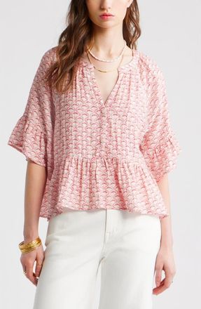 Treasure & Bond Ruffle Peplum Top in Pink- Pink Daisy Chain at Nordstrom, Size Xx-Small